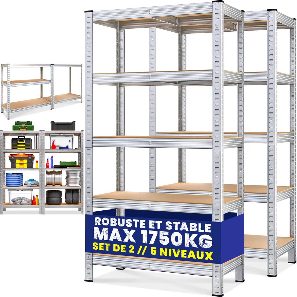 Étagère Métallique Garage et Cave Lot de 2 Rangement Robuste 180x90cm