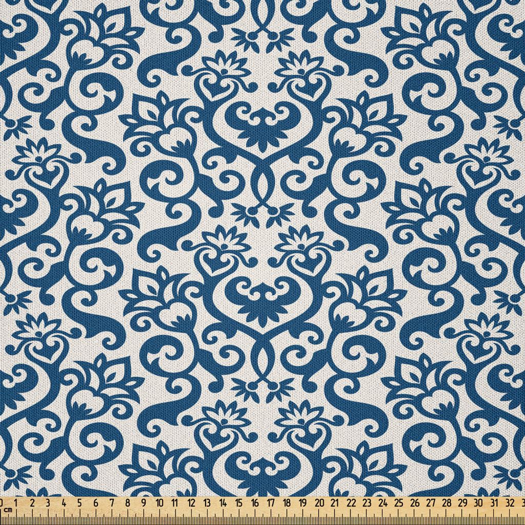 ABAKUHAUS Abstrakt Microfaser Stoff als Meterware , Dekoratives Blumenmuster-antike Damast-Blumen Curvy, der Fliese Artsy Design wiederholt, 10 M (...