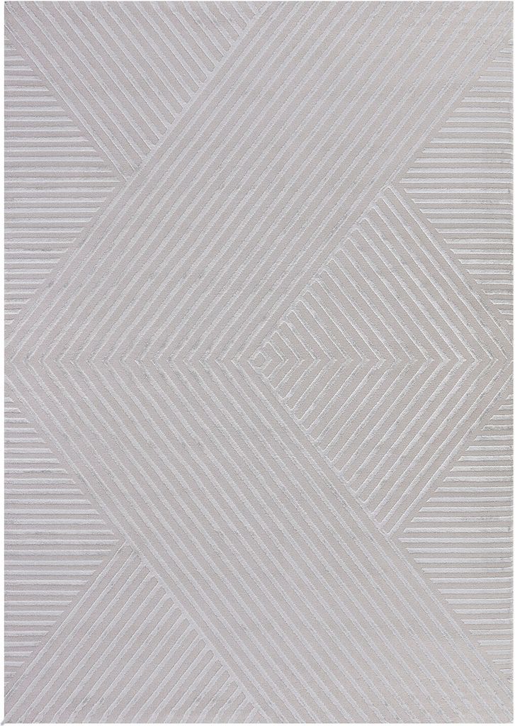 Villa Möbel Sahique moderner Wohnzimmer-Teppich, Designteppich, Boho Muster, Farbe:Silber, Grösse:80x150 cm