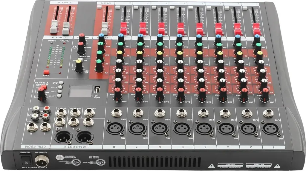 Table de mixage 8 canaux entrée audio avec réglage sonore professionnel