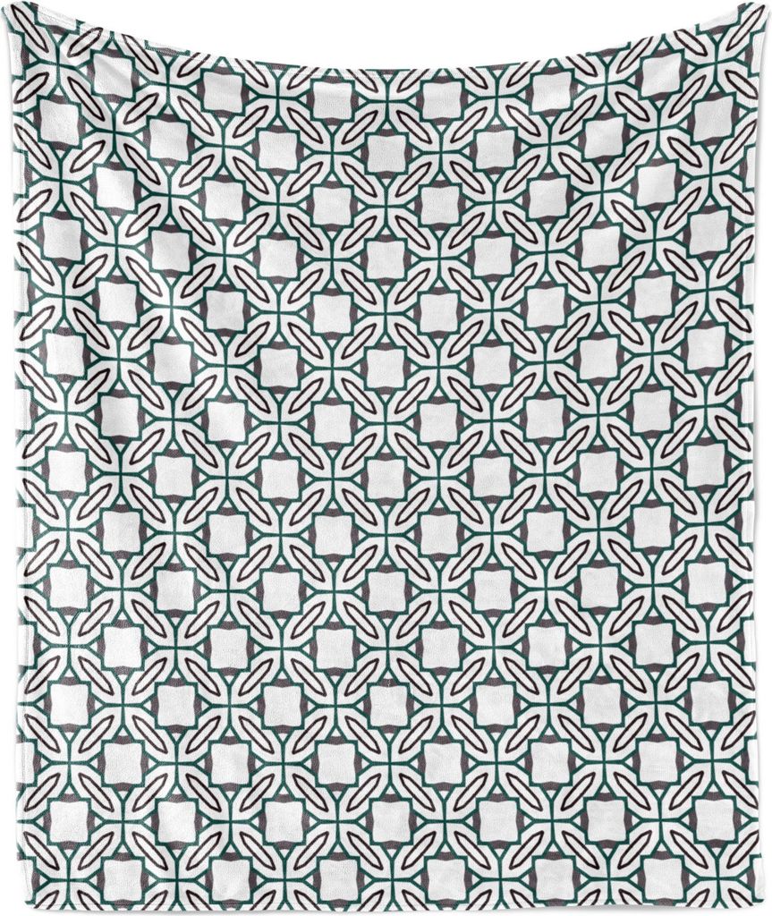 ABAKUHAUS Abstrakt Weich Flanell Fleece Decke, Repeating Primitive Art-Damast-Entwurf mit Kreisen und Quadraten, 175 x 230 cm, Mehrfarbig Weiß