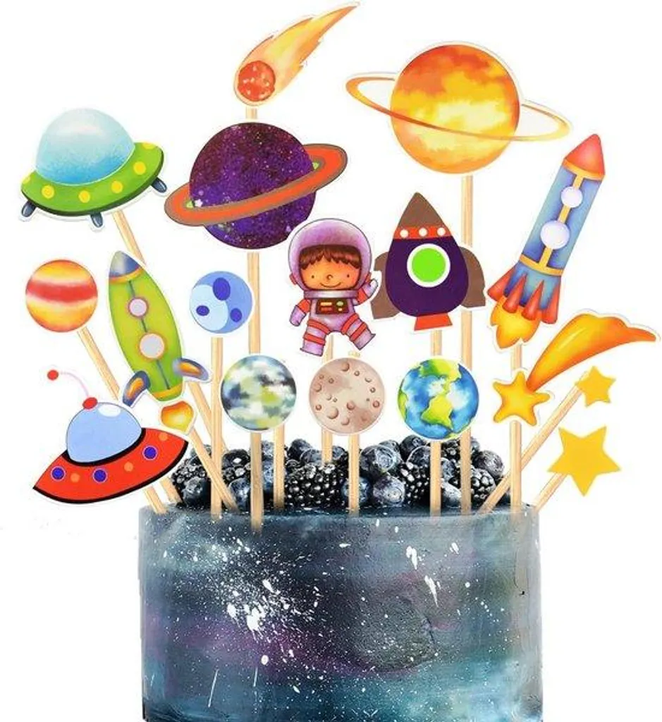 Décoration Gâteau Astronaute et Planètes pour Anniversaire Espace 24 Pcs