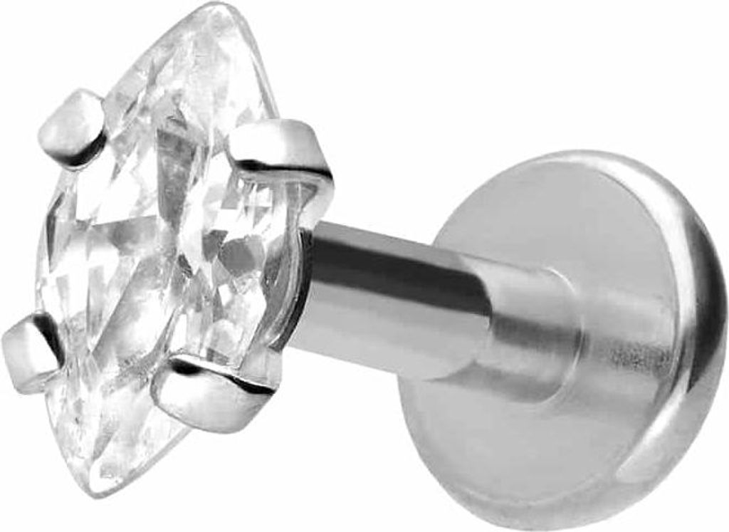 Ohrpiercing, Nasenpiercing Titan Labret mit Innengewinde EINGEFASSTER KRISTALLTROPFEN Silber Stablänge: 8mm | Stabstärke: 1,6mm | Kristallgröße...