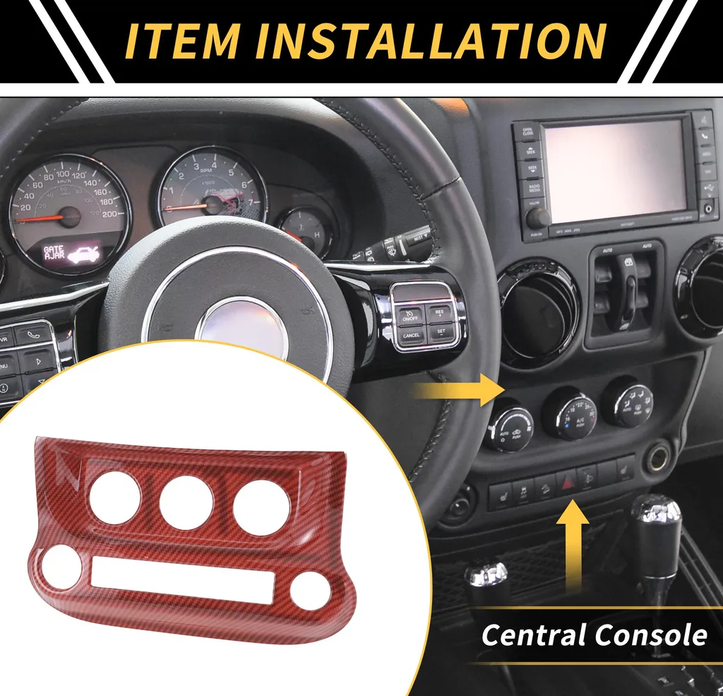 Cache de Bouton de Climatisation Effet Carbone Rouge en ABS pour Jeep
