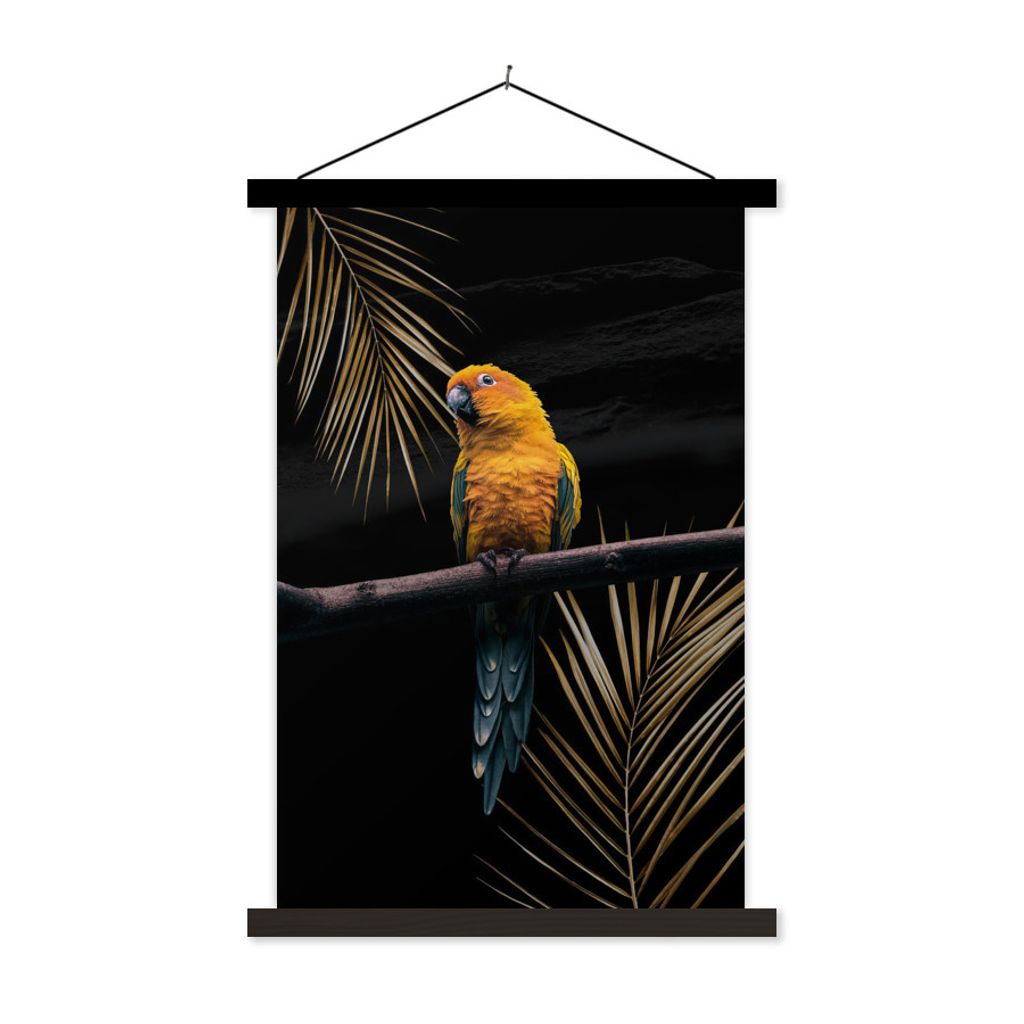 MuchoWow Textilposter Papagei - Farn - Zweig 120x180 cm mit schwarzem Rahmen - Fotos