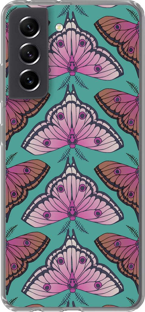 MuchoWow Handyhülle Schutzhülle Hülle für Telefoonhoesje Samsung Galaxy S21 FE Mädchen - Motten - Insekten - Muster - Mädchen - Kinder - Ki...