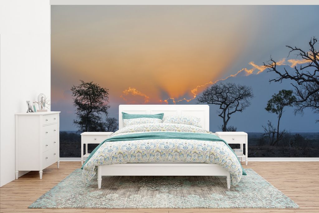 MuchoWow Fototapete für Wohnzimmer oder Schlafzimmer Wandtapete Vinyl Motivtapete Die Landschaft des Kruger Parks in Südafrika bei Sonnenunterg...