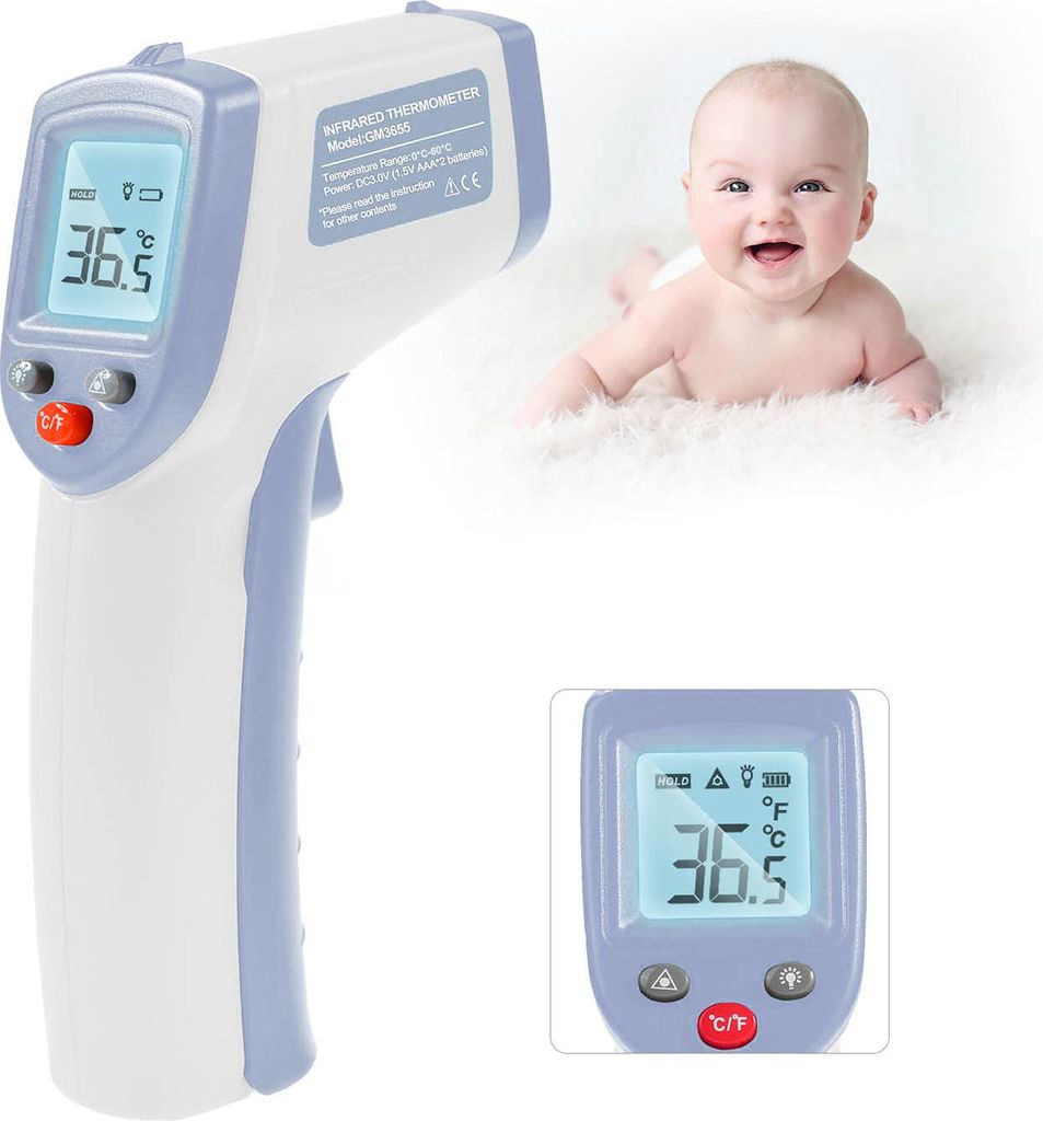 Kontaktloses Infrarot-Thermometer 0–60 °C (32–140 °F), Temperaturmessgerät °C/°F, digitales LCD-Temperaturmessgerät, Mini-tragbares Stirn...