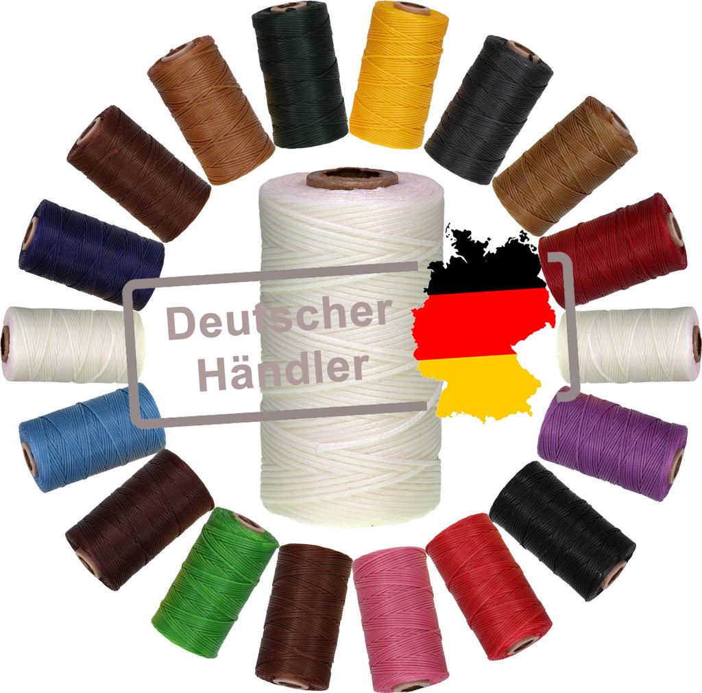 Ledergarn gewachst weiss 1mm x 0,3mm I Sattlergarn - gewachster Faden aus Polyester stabil & haltbar I Wachsgarn Forellenfaden Outdoor Nähgarn in ...