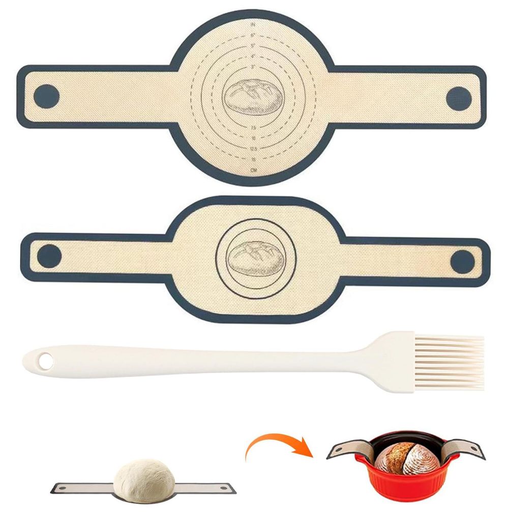 2-teilige Silikon-Backmatte und 1 Ölpinsel, große Silikon-Backmatte für gusseiserne Töpfe, wiederverwendbar mit langen Griffen, extra breit fü...
