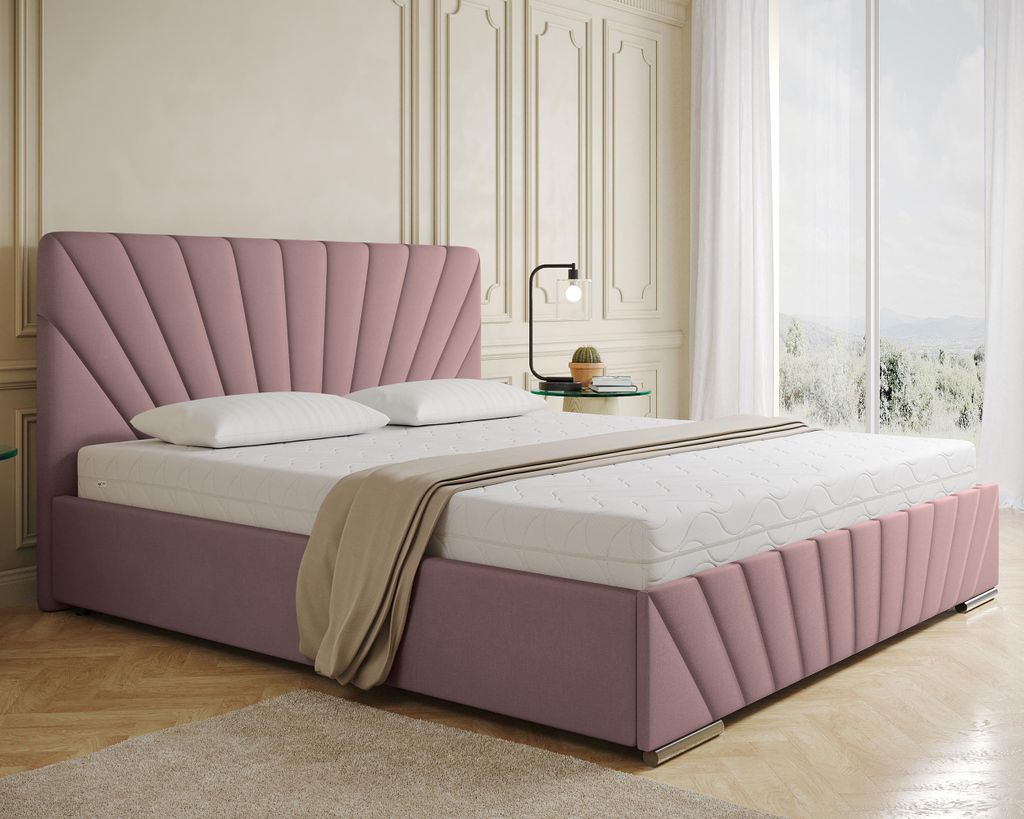 Polsterbett RAY - Komfortbett mit Stauraum, Doppelbett, Rosa, 180x200cm, Bonellfederkernmatratze, H3