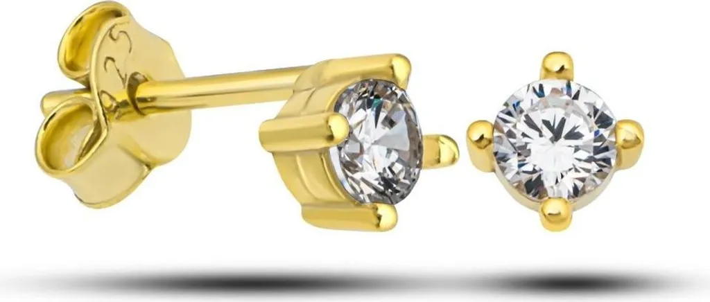 Clous d'oreilles solitaires argent et or avec pierre zircone brillante