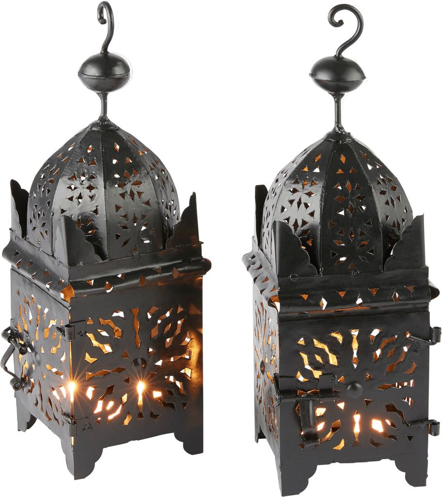 Marrakesch 2er Set marokkanische Laterne aus Metall 42cm groß | Windlichter Frane in Schwarz Dekoration