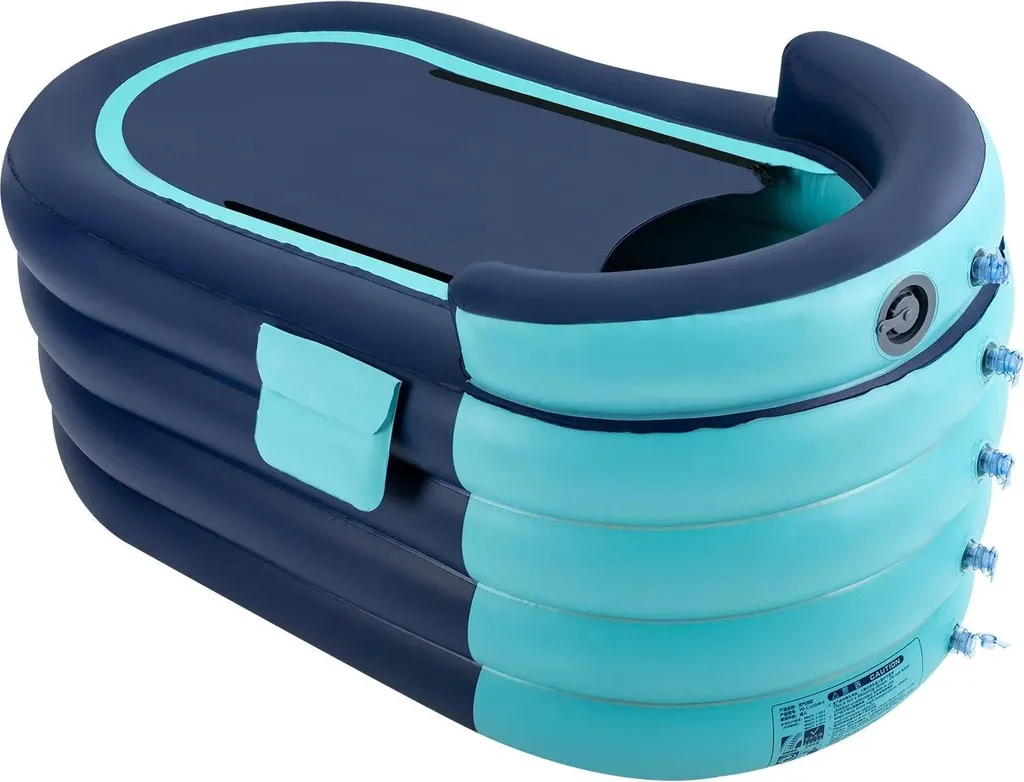 Vasca portatile per adulti - Vasca gonfiabile - Pieghevole - Indipendente - Con pompa elettrica - Cuscino per il collo - Blu