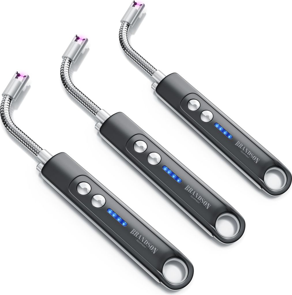 Brandson 3x Feuerzeug elektrisch, Lichtbogen Stabfeuerzeug, USB aufladbar, Kerzenanzünder für Küche, Kerzen, Gasherde, Grill, Kamin, 3er Set