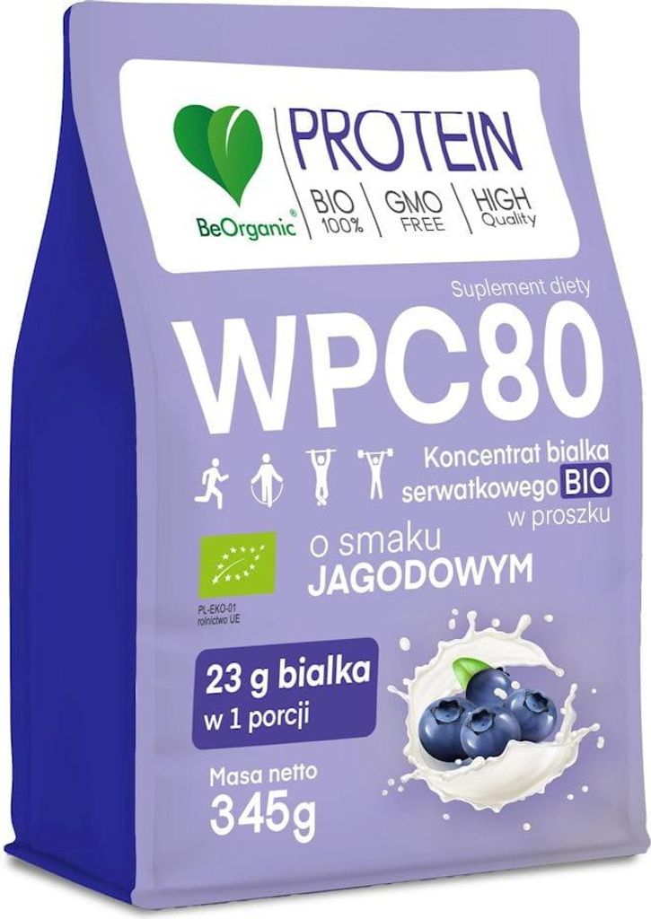 MOLKENPROTEIN MIT BLAUBEERGESCHMACK (WPC 80-KONZENTRAT) OHNE ZUCKERZUSATZ 345 g – BE ORGANIC