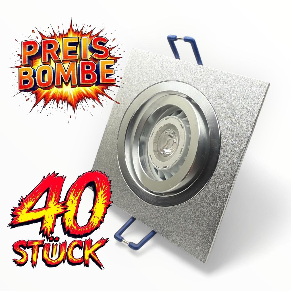 40x LED Einbaustrahler quadratisch Aluminium GU10 Dimmbar inkl. LED – Schwenkbar & ohne Sprengring