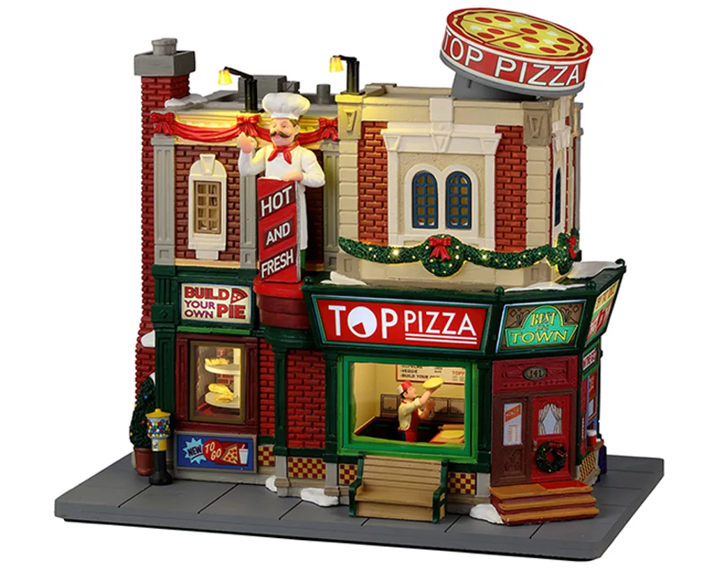 Top Pizza avec adaptateur 4,5V - Décoration de Noël animée et lumineuse
