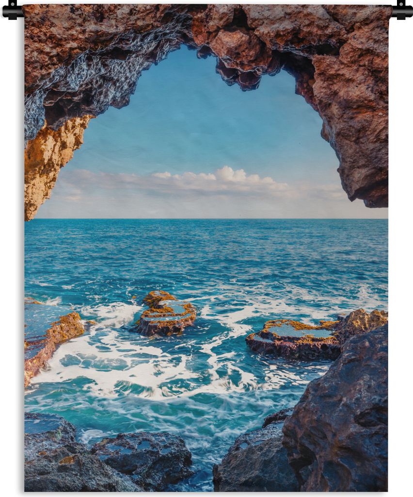 MuchoWow Wandteppich Wandbehang Höhle - Meer - Felsen - Natur 90x120 cm Tapisserie Dekoration Wandtuch - Wanddeko