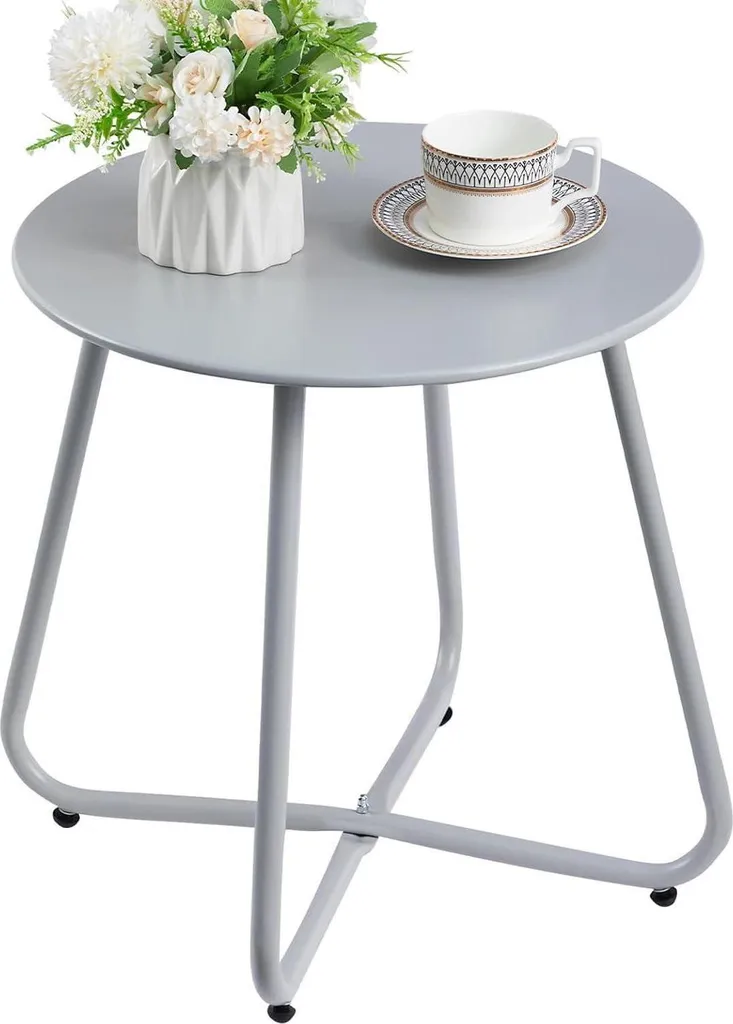 Table d'appoint outdoor grise en métal ø 40 cm pour balcon et terrasse