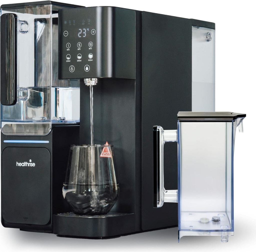 Health Rise Pure Water Pro | Umkehrosmose Wasserfilter | extra Karaffe | schadstofffreies Trinkwasser | Heißwasser | schwarz