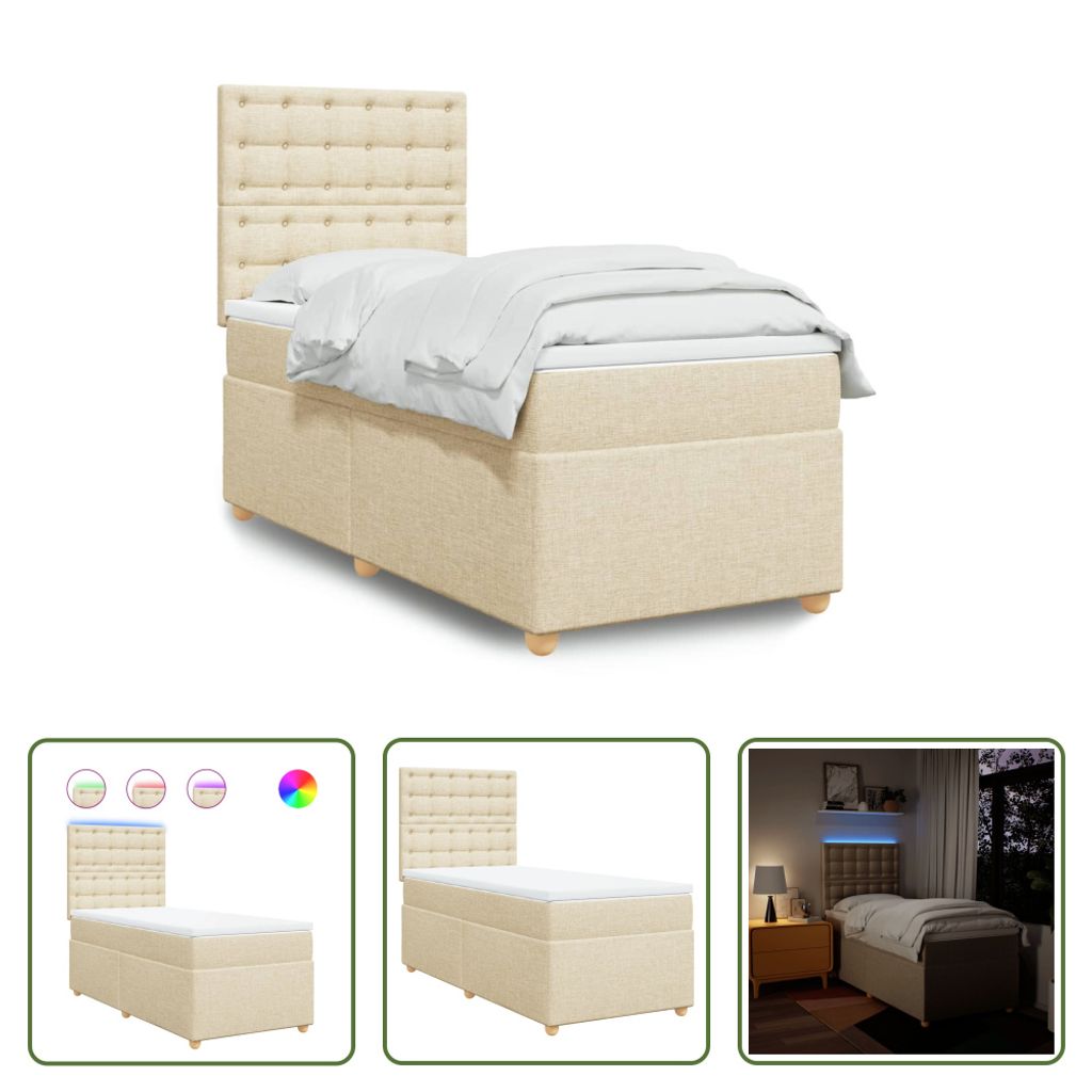 The Living Store Boxspringbett mit Matratze Creme 80x200 cm Stoff