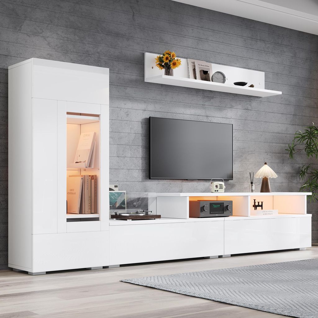 Merax Hochglanz TV Wohnwand Set 3-teilig mit Produktbild 