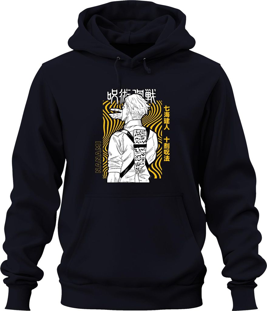 Jujutsu Kaisen Nanami Kento Anime Manga Anzug Retro Gelb Schwarz Uni Hoodie Kapuzenpullover, Navy, L