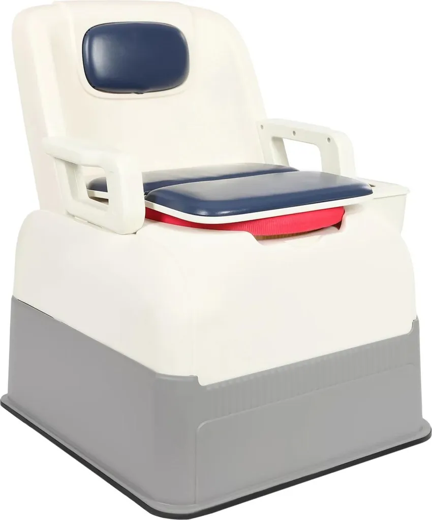 Fauteuil de toilette sur roues pour senior - Chaise percée de nuit grise