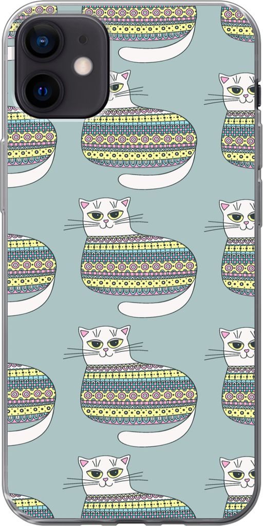 MuchoWow Handyhülle Schutzhülle Hülle für Telefoonhoesje iPhone 12 mini Mädchen - Katzen - Pullover - Schnittmuster - Mädchen - Kinder - M...