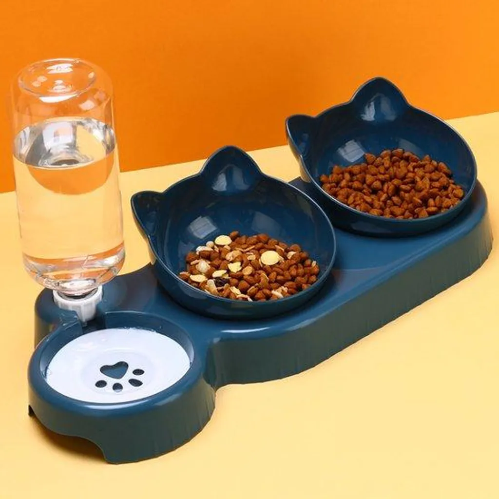 Gamelle 3 en 1 pour chat ergonomique pour éviter les vomissements bleu