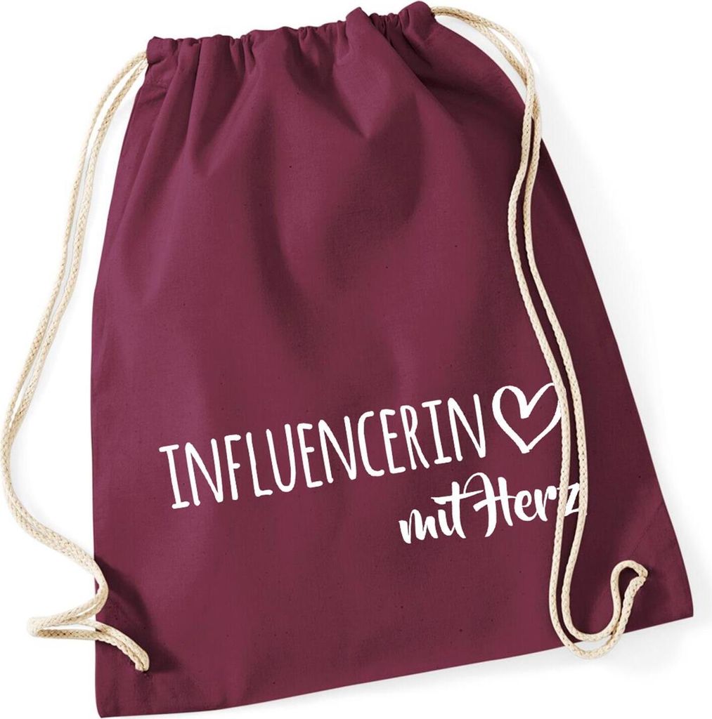 Huuraa Turnbeutel Influencerin mit Herz 12 Liter Burgundy Baumwolle Rucksack Geschenkidee