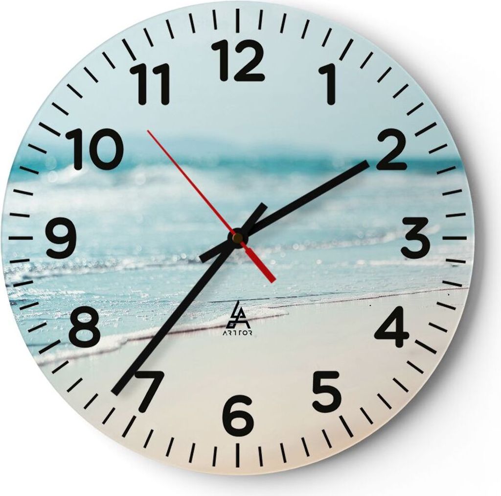Wanduhr - Rund - Glasuhr - Kante Welle Wasser - 30x30cm - Schleichendes Uhrwerk - Lautlos - zum Aufhängen bereit - Dekoration Modern - Wanddekorat...