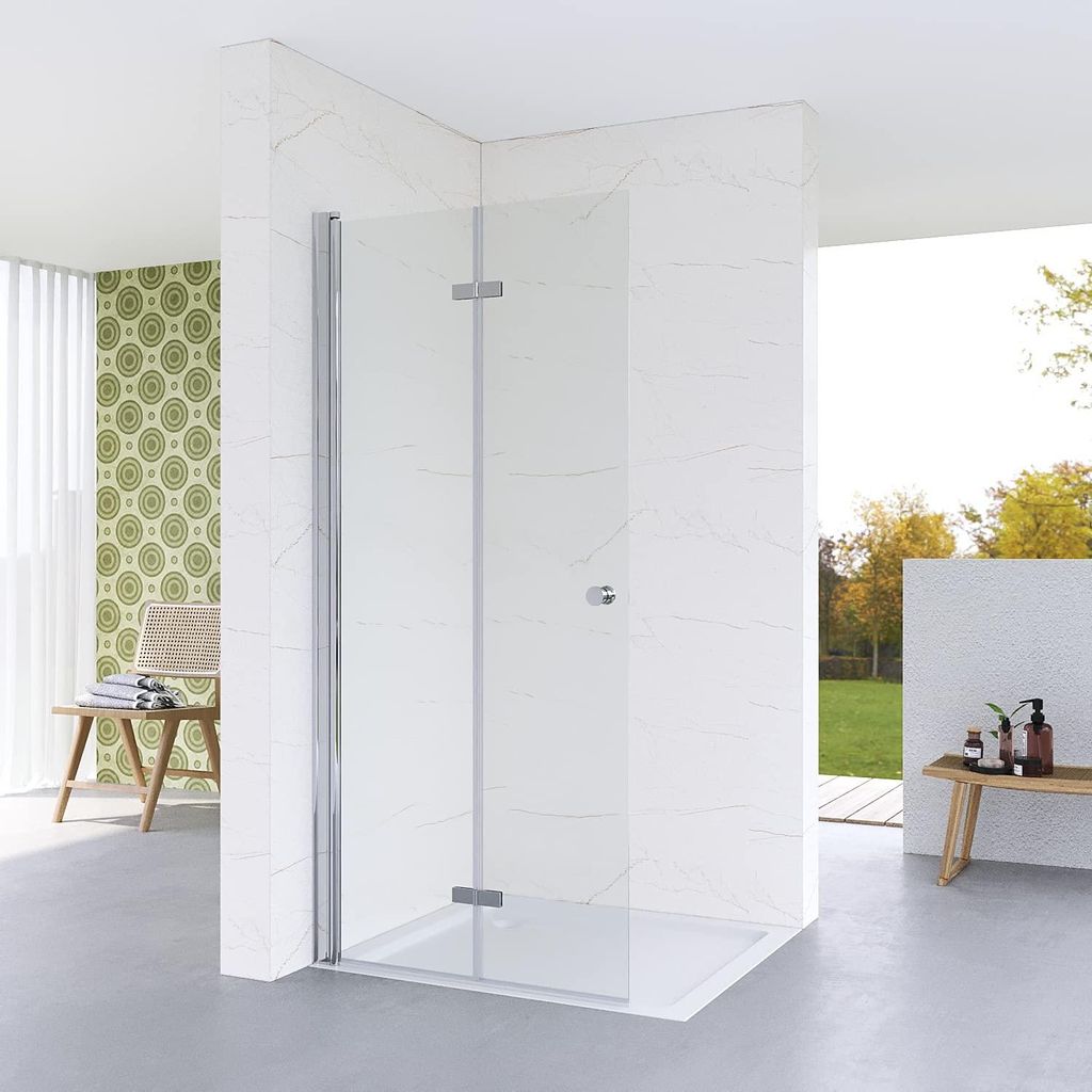Walk In Duschwand Duschabtrennung Dusche Falttür Duschtür BxH: 75x187 cm Sicherheitsglas Klarglas rahmenlos faltbar klappbar mit Verstellbereich ...