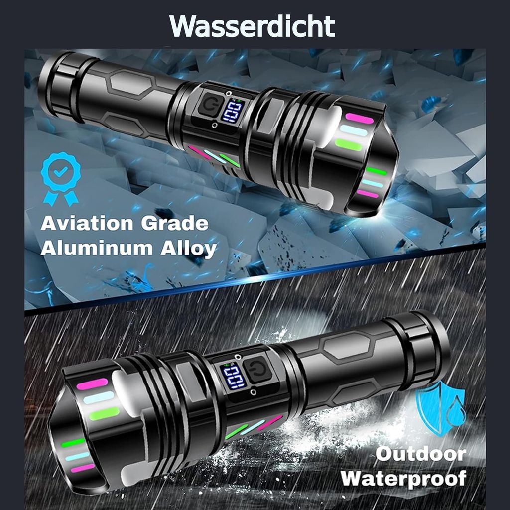 4x Zoom LED Taschenlampe Lampe Super Helle Licht Lampe Fackel Lumen Akku 5000m