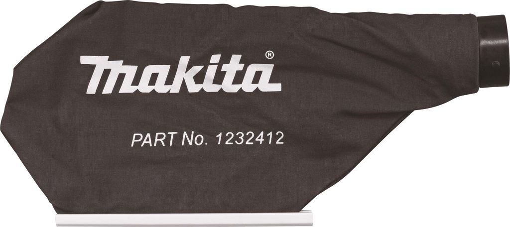 A black dust bag with the Makita logo and part number printed on it, set against a white background.