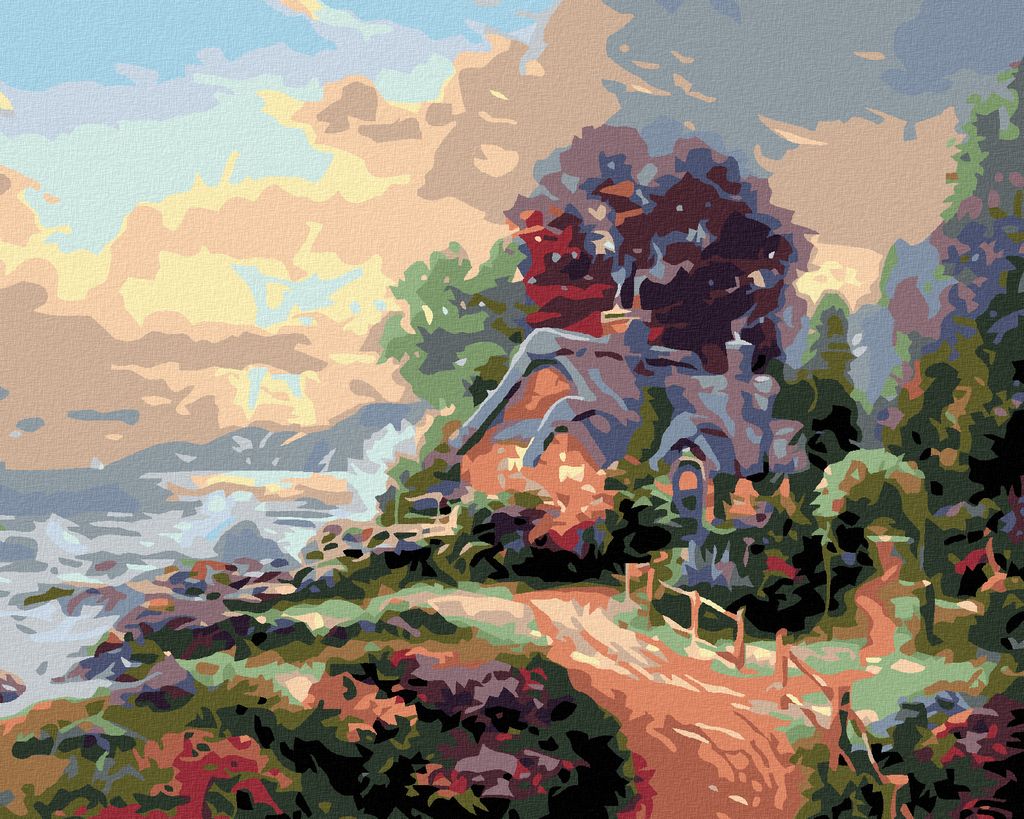 Zuty - Malen nach Zahlen - HÄUSCHEN IM GARTEN AN DER KÜSTE, 40x50 cm, ohne Keilrahmen