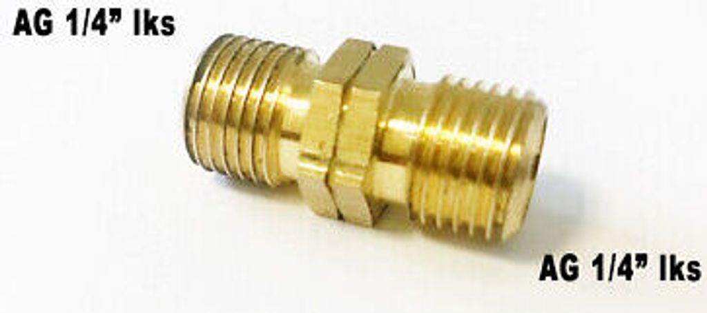 A brass adapter fitting on a white background.