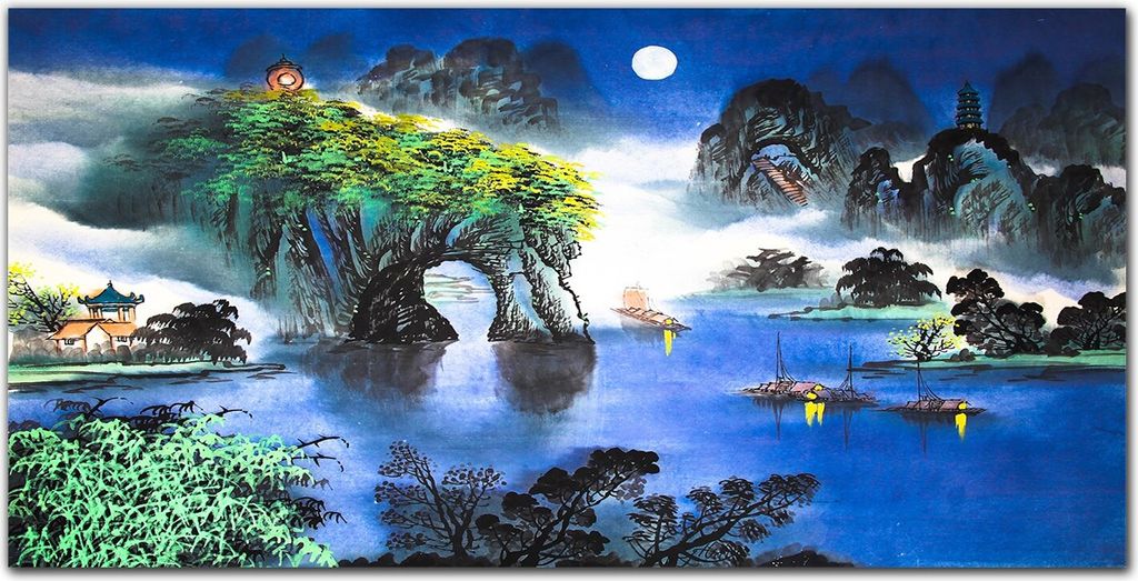 Coloray Bild aus Leinwand 120x60 Leinwand Dekoration - Boote im chinesischen Stil