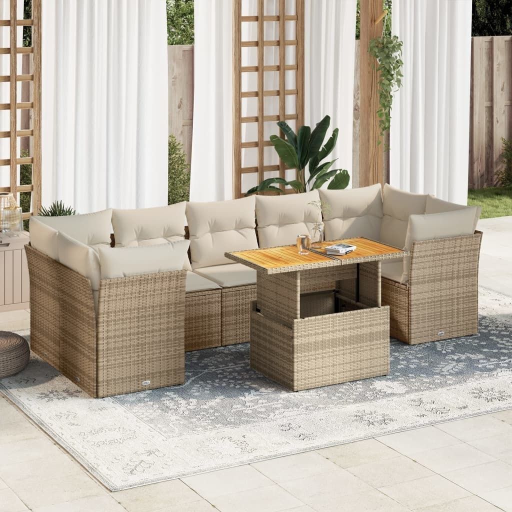 Design 8-tlg. Garten-Sofagarnitur mit Kissen Beige Poly Rattan, Gartenmöbel-Sets 2024 Neu