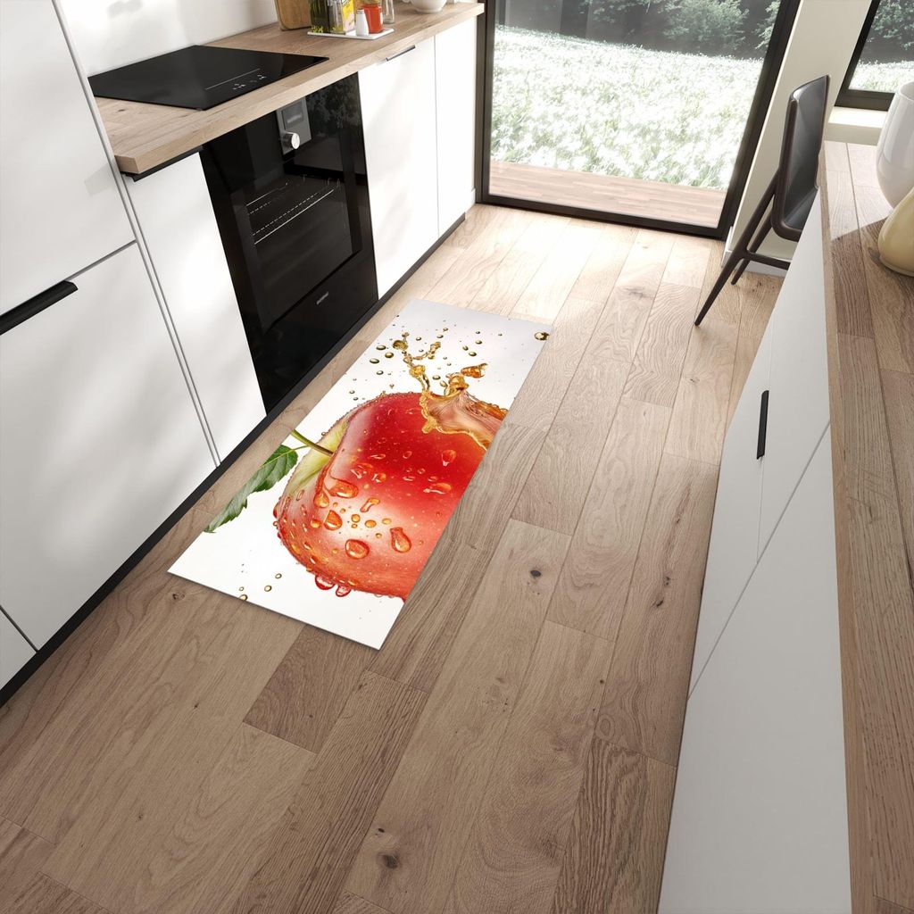 Küchenteppich 60x150cm rutschfest & abwischbar PVC Läufer - Spritziger Apfel