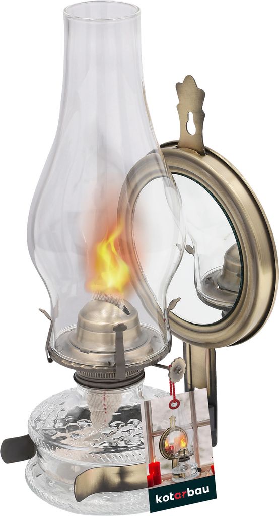 KOTARBAU Petroleumlampe Glas Öllampe mit Spiegel Altes Messing Campinglampe Petroliumöllampe Kerosinlampe Laterne Vintage Öl Lampe Camping Lic...