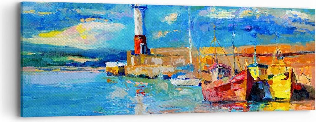 Bild auf Leinwand - Leinwandbild - Leuchtturm Meer - 90x30cm - Wand Bild - Wanddeko - Wandbilder - Leinwanddruck - Bilder - Kunstdruck - Wanddekora...