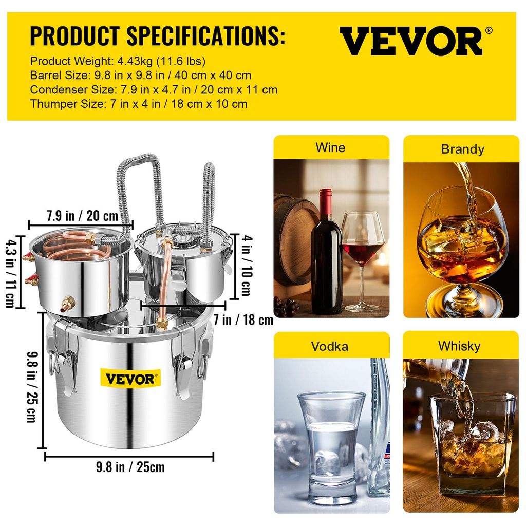 Destilační přístroj VEVOR, 5 galonů, destilátor vody, Obrázek produktu 