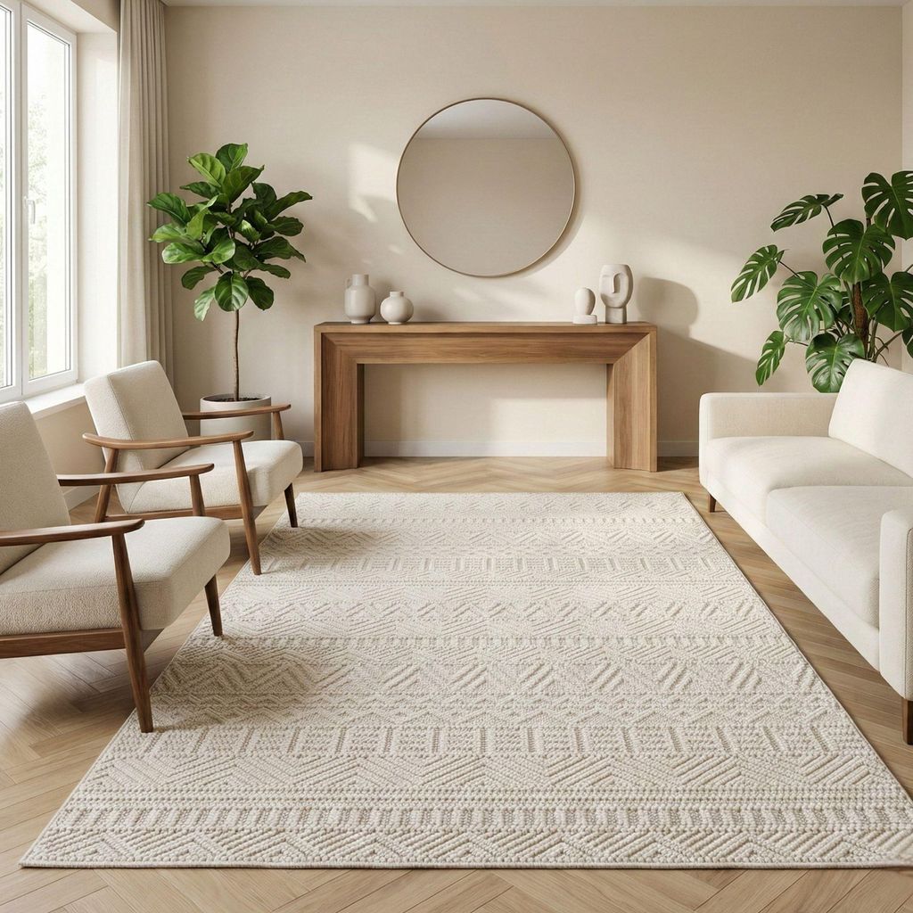 Carpetsale24 Teppich Wohnzimmer Bouclé Schlingenflor Skandi Stil Vintage Design Robust Superweich für Schlafzimmer, Grösse: 280x370 cm
