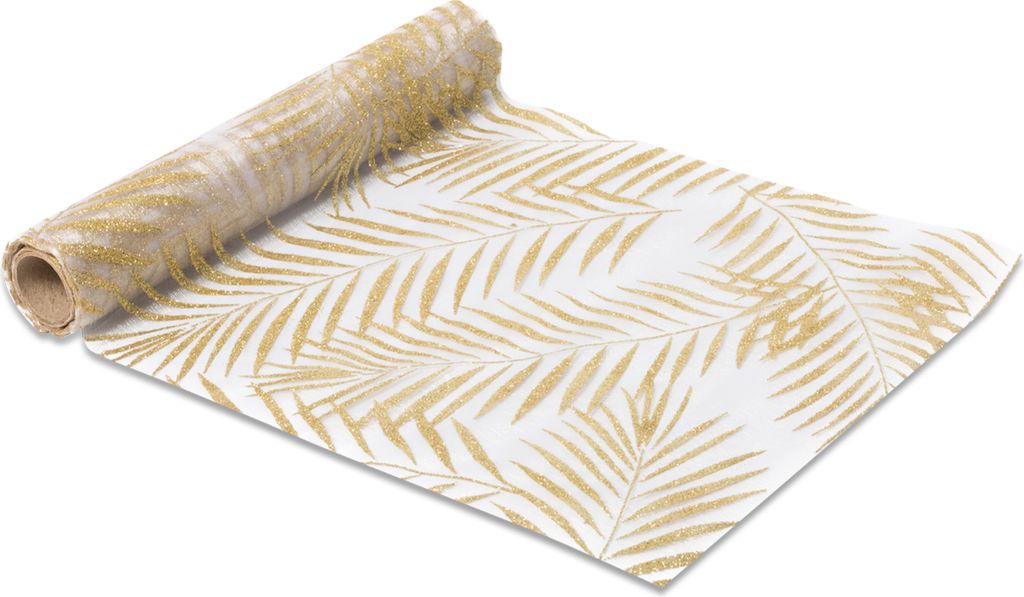 Palmenblatt-Tischläufer weiß-goldfarben 28 cm x 5 m - Einheitsgröße