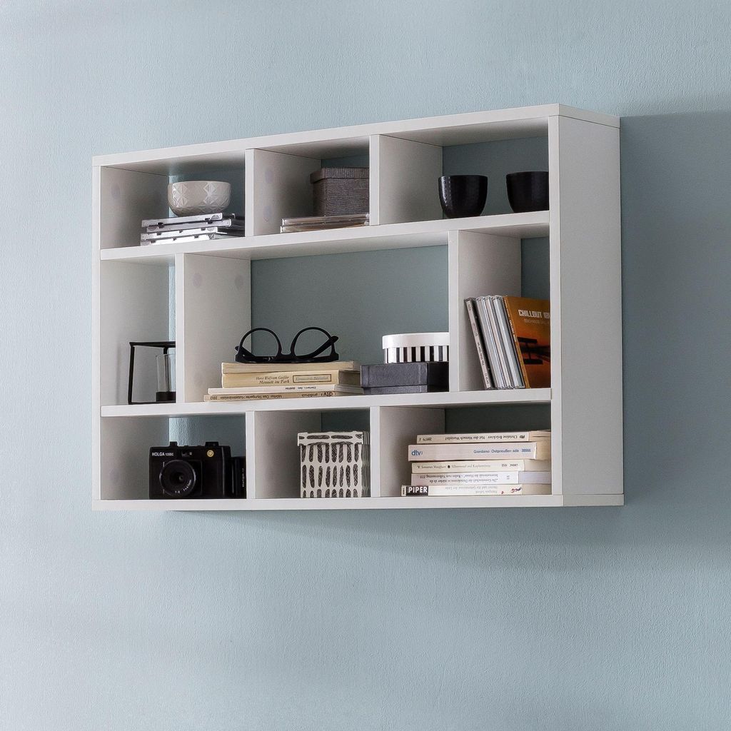 FineBuy Półka ścienna, biała, 75 x 51 x 16 cm, drewniana Zdjęcie produktu 