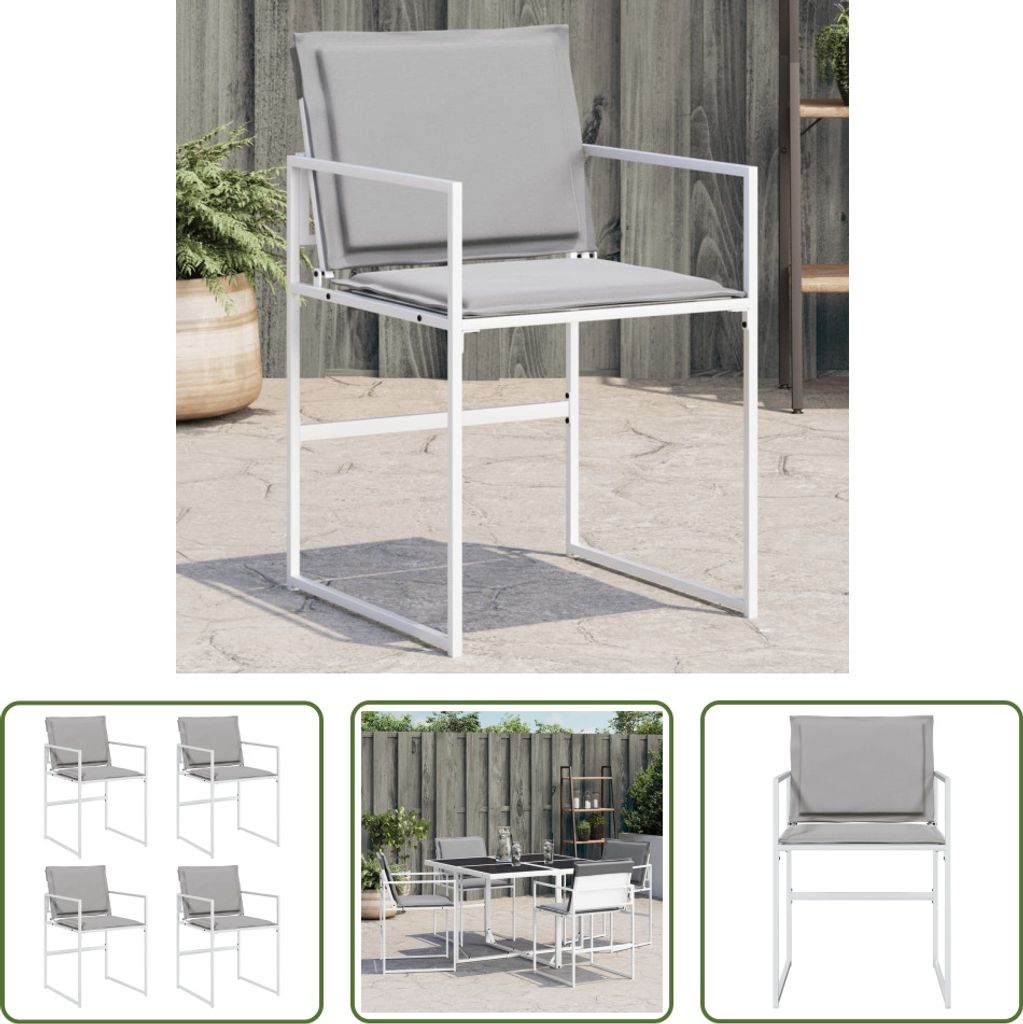 The Living Store Gartenstühle mit Kissen 4 Stk. Weiß Stahl und Textilene