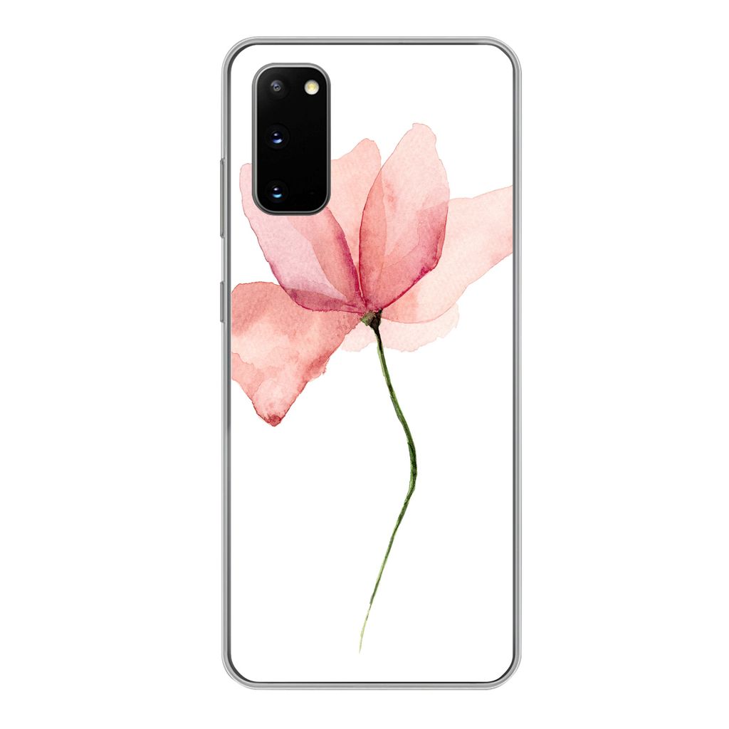 MuchoWow Handyhülle Schutzhülle Hülle für Samsung Galaxy S20 Blumen - Aquarell - Rosa Silikon Softcase Handy Hülle - Bild