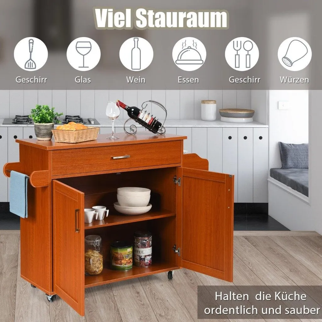 Ilot central de cuisine mobile avec rangement épices et plateau bois - 5